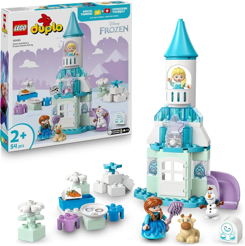 LEGO ▫️ Duplo | Disney Frozen: Festa no Castelo da Anna e da Elsa - Brinquedo educativo com 5 figuras, incluindo o Olaf e o Sven - Bloco com luz - Presente para meninas e meninos a partir dos 2 anos 10455
