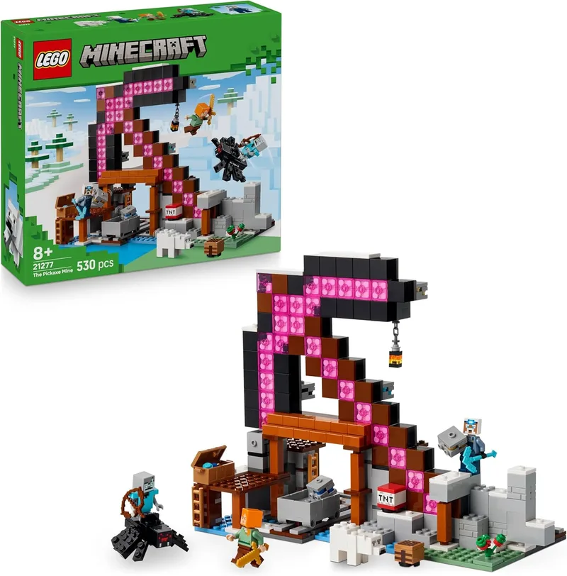 LEGO ▫️ Minecraft A Mina do Pico - Brinquedo Interativo - Figuras do Alex, do Mineiro e do Cavaleiro Arácnido Errante - Presente colecionável para gamers, para meninos e meninas a partir dos 8 anos 21277 | Brinquedo interativo, figuras do Alex, do Mineiro e do Cavaleiro-Aranha Errante, presente para