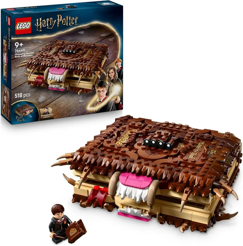 LEGO ▫️ Harry Potter: O Livro dos Monstros Monstruoso com Função de Carregamento Manual para Abrir e Fechar a Boca - Minifigura de Neville Longbottom - Presente para meninas e meninos a partir dos 9 anos 76449
