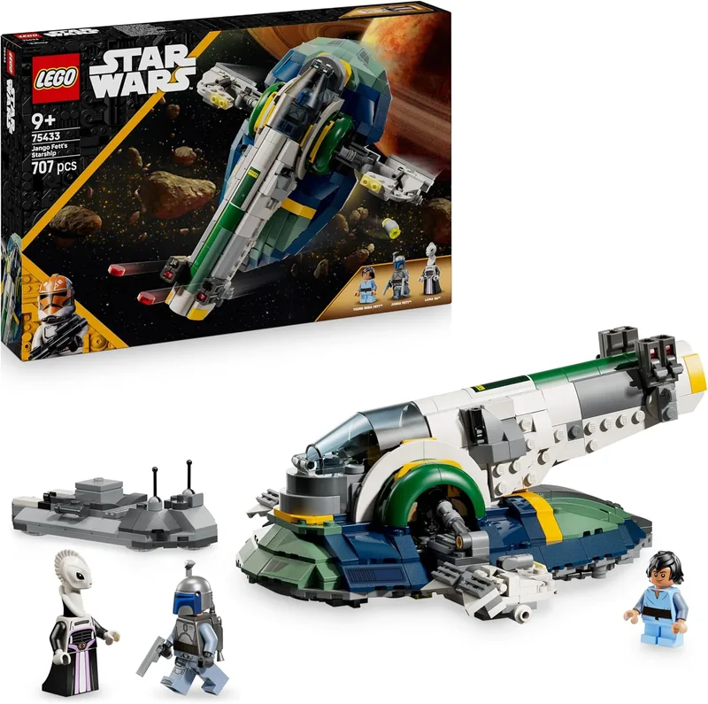 LEGO Star Wars 75433 Nave de Jango Fett - Nave de brincar com asas rotativas e 3 minifiguras, incluindo Boba Fett - Prenda para fãs de Ataque dos Clones com mais de 9 anos