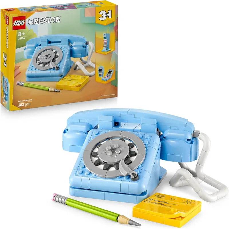 LEGO ▫️ Creator 3 em 1: Telefone Retro de Brincar com Discador Giratório - Transforma-se num telefone dos anos 80 ou em dois telemóveis dos anos 2000 - Presente para meninas e meninos a partir dos 8 anos - Decoração para prateleira 31174