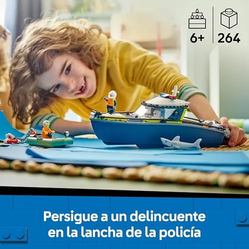 LEGO ▫️ City Perseguição em Barco da Polícia - Jogo policial com 2 barcos de brincar, 3 minifiguras e uma figura de tubarão - Presente para meninos e meninas a partir dos 6 anos 60456 2