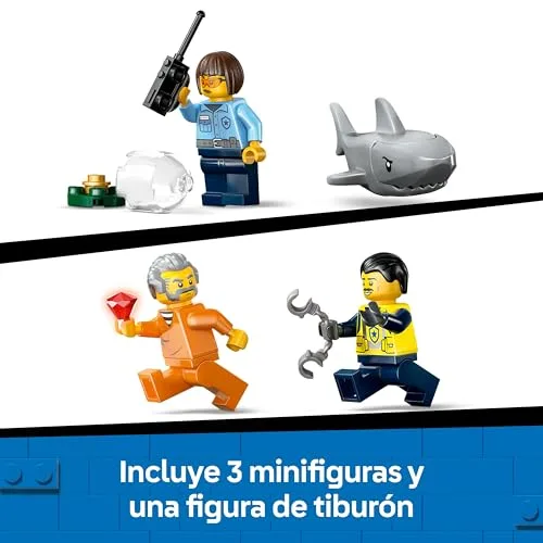 LEGO ▫️ City Perseguição em Barco da Polícia - Jogo policial com 2 barcos de brincar, 3 minifiguras e uma figura de tubarão - Presente para meninos e meninas a partir dos 6 anos 60456 6