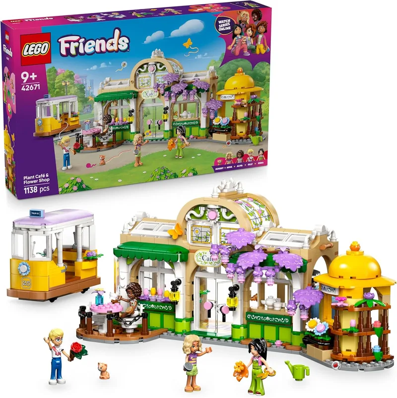 LEGO ▫️ Friends Café Botânico e Florista de Brinquedo - 4 Mini-bonecas, Figura de Gato, Eléctrico e Acessórios de Cozinha, incluindo Bolos, Chávenas e Bule - Presente de Aniversário para Meninas a partir dos 9 Anos 42671