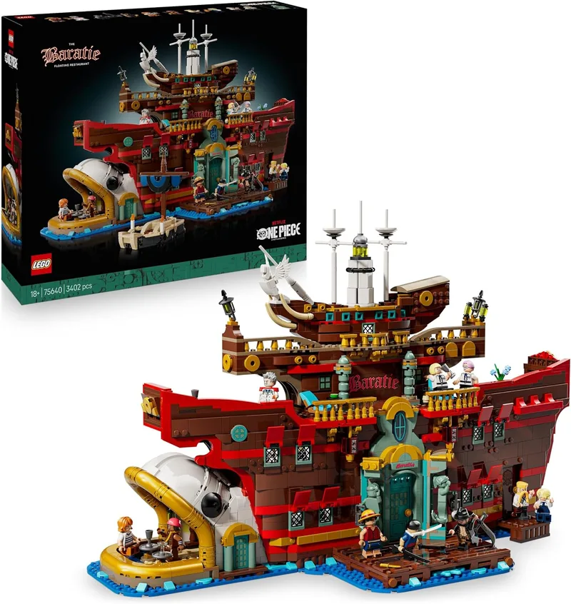 LEGO ▫️ One Piece Restaurante Flutuante Baratie - Maquete de Navio para Adultos - Decoração de Anime com Interior Detalhado e 10 Minifiguras, incluindo Luffy, Nami e Sanji - Presente para Fãs 75640