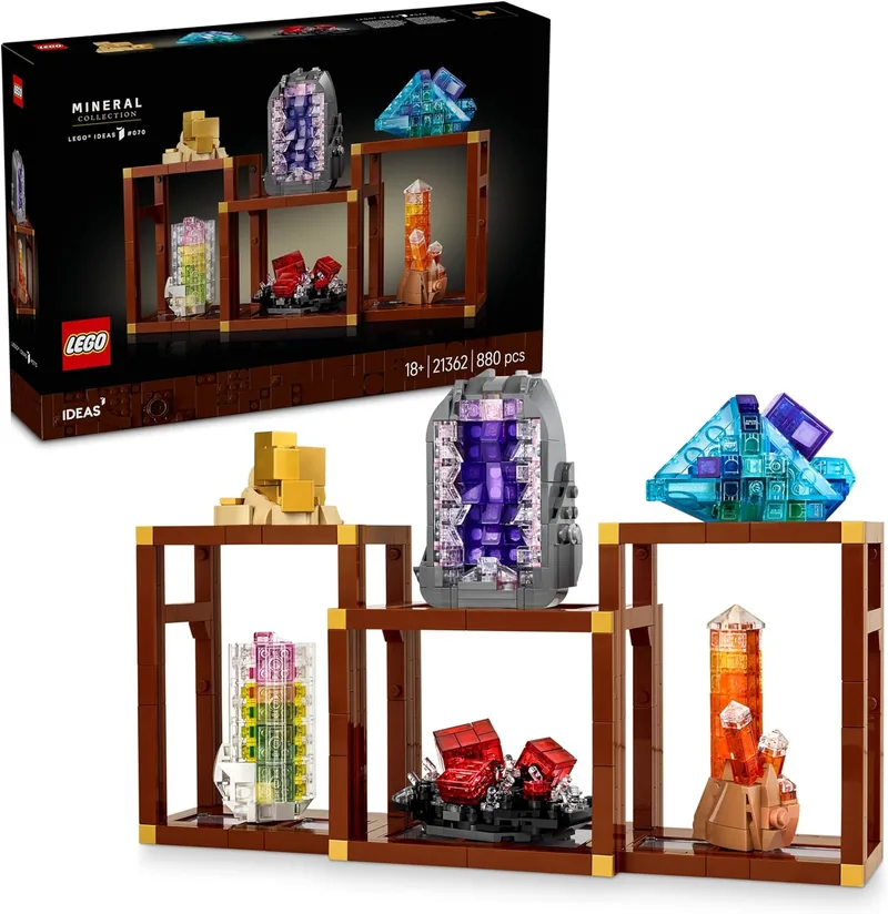 Coleção de Minerais LEGO Ideas - Kit de Modelo para Adultos com Elementos de Cristal, incluindo Ametista, Flourite e Quartzo Mandarim e 3 Suportes - Prenda de Decoração para Casa DIY 21362