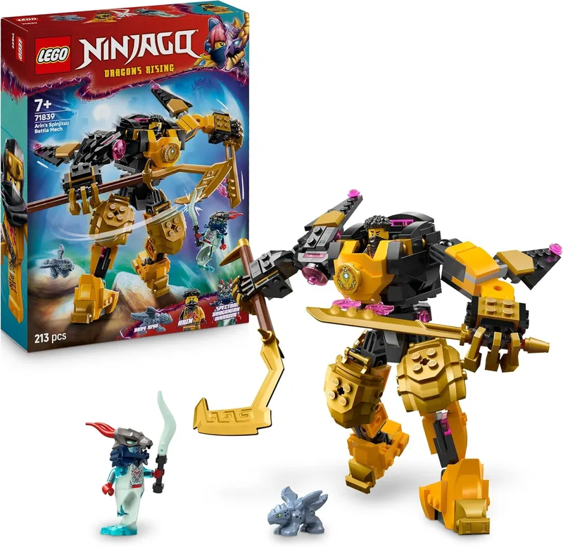 LEGO Ninjago Ninjago Arin's Spinjitzu Battle Mecca - Figura Articulada de Combinar e Trocar - 2 Minifiguras e Dragão de Brinquedo - Prenda para Fãs de Renascimento do Dragão com Mais de 7 Anos 71839