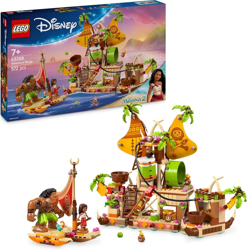 LEGO | Disney Vaiana 2 Kakamora Barge - Barco de Brinquedo com Tesouro Para Meninas e Meninos a partir dos 7 anos - Boneca Mini Vaiana e Figura Maui - Prenda de Aniversário Colecionável para Fãs 43258