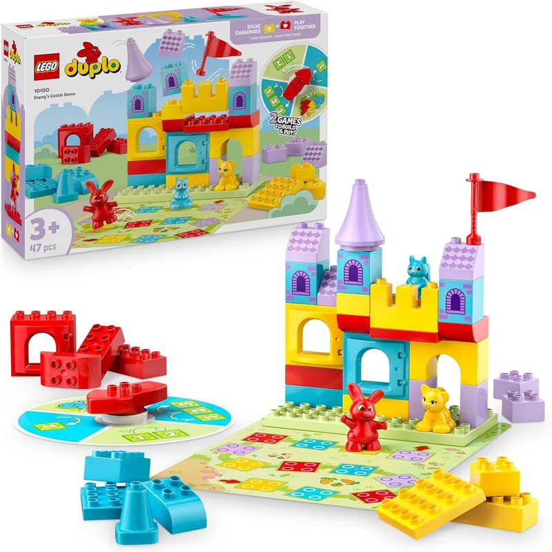 LEGO ▫️ Duplo Jogo do Castelo do Hopsy - Brinquedo educativo com 3 animais, incluindo um coelho, um castelo de brincar e um jogo de mesa infantil - Presente de aniversário para meninas e meninos a partir dos 3 anos 10450