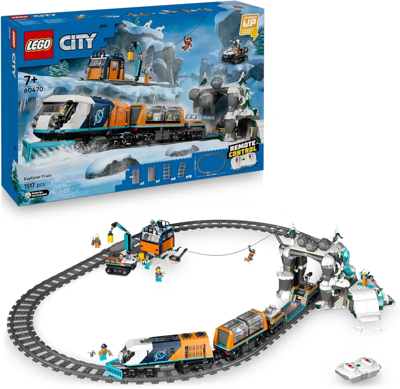 LEGO ▫️ City Comboio Expresso do Ártico dos Exploradores - Comboio de Brincar Com Controlo Remoto - Limpa-neve, 22 Trechos de Via, 6 Minifiguras e Queda de Rochas - Presente para meninos e meninas a partir dos 7 anos 60470