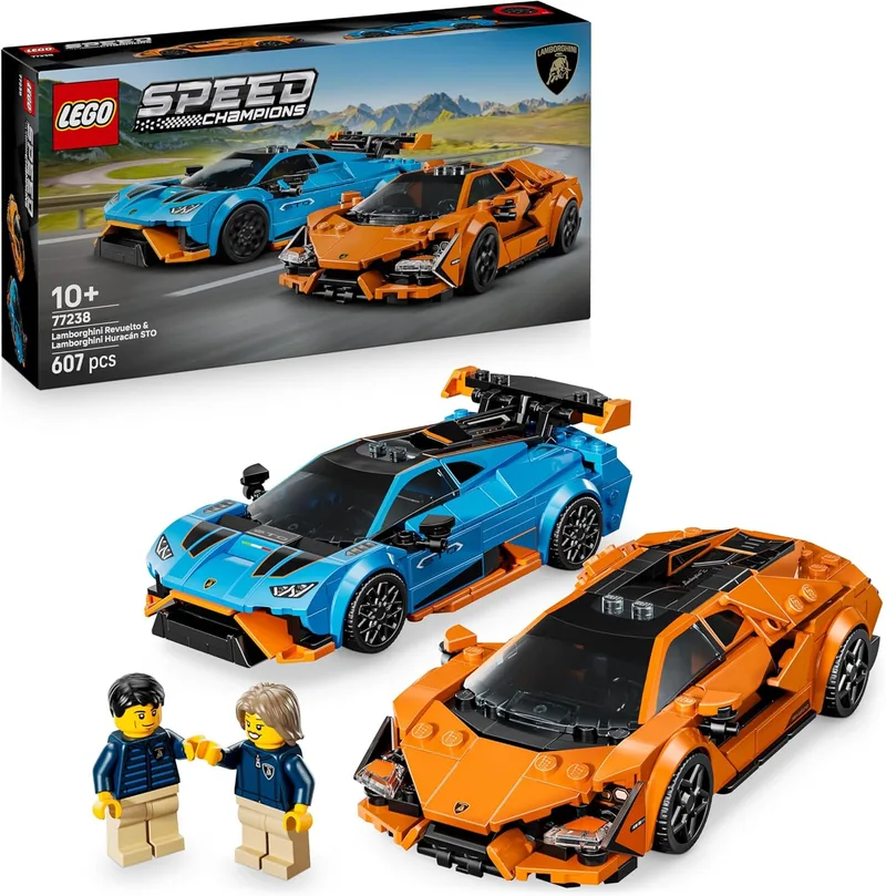 LEGO ▫️ Speed Champions Lamborghini Revolt e Huracan STO - Modelo de Carro de Corrida de Brinquedo com 2 Minifiguras de Condutor - Prenda de Aniversário para Crianças 10+ Anos 77238