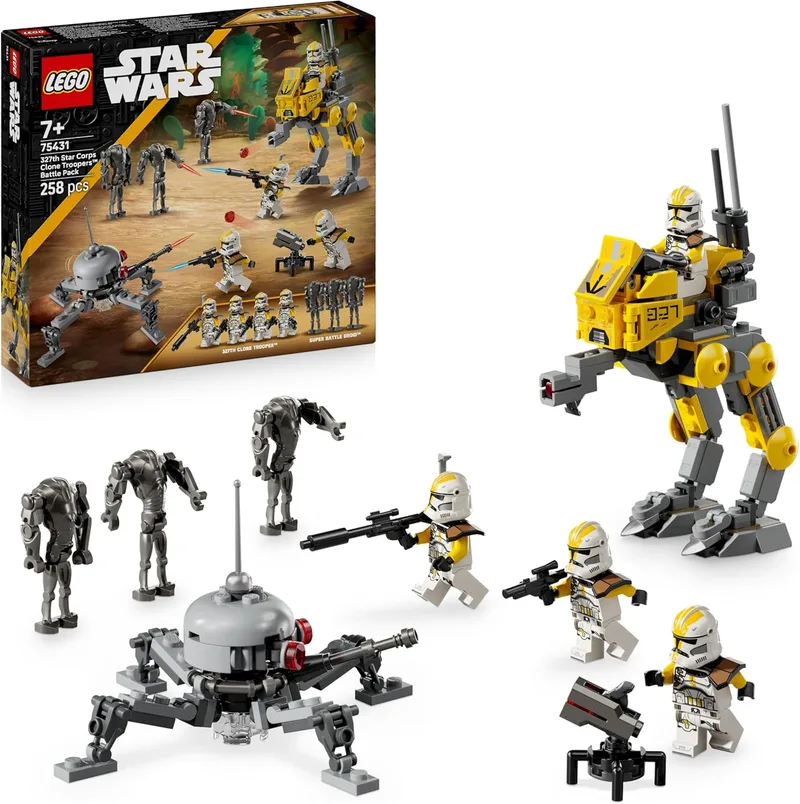 LEGO ▫️ Star Wars 75431 Pacote de Combate: Soldados Clones do 327º Corpo Estelar - Brinquedo Colecionável com 4 Minifiguras, 3 Droides e AT-RT - Prenda para Crianças 7+ Fãs de Revenge of the Sith