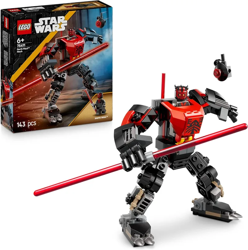 LEGO ▫️ Star Wars 75411 Meca de Darth Maul - Brinquedo de construção - Figura de ação com espada laser vermelha de lâmina dupla e minifigura - Presente para meninos e meninas a partir dos 6 anos, fãs de As Guerras Clônicas