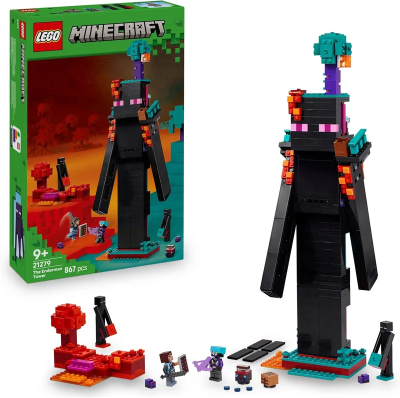 LEGO ▫️ Minecraft 2 em 1: A Torre do Enderman - Brinquedo modular que se transforma em 2 fortalezas - Figuras de Endermans, Endermitas e Portal do Submundo - Presente para fãs de jogos para meninos e meninas a partir dos 9 anos 21279