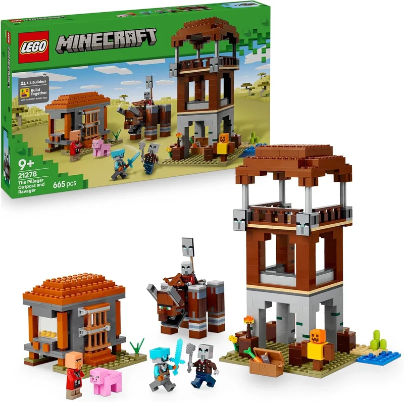 LEGO ▫️ Minecraft O Posto Avançado dos Saqueadores e o Devastador - Fortaleza de Brinquedo - Figura Articulada do Devastador com Mandíbula Móvel - Presente para Crianças e Jovens a partir dos 9 Anos 21278