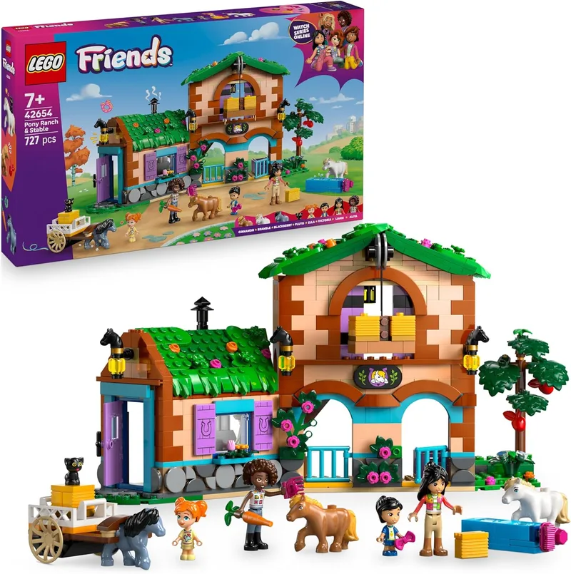 LEGO ▫️ Friends Toy Pony Ranch and Stable - 3 figuras de cavalos, 4 mini bonecas, gato e acessórios, incluindo cenoura - Prenda para raparigas com mais de 7 anos 42654