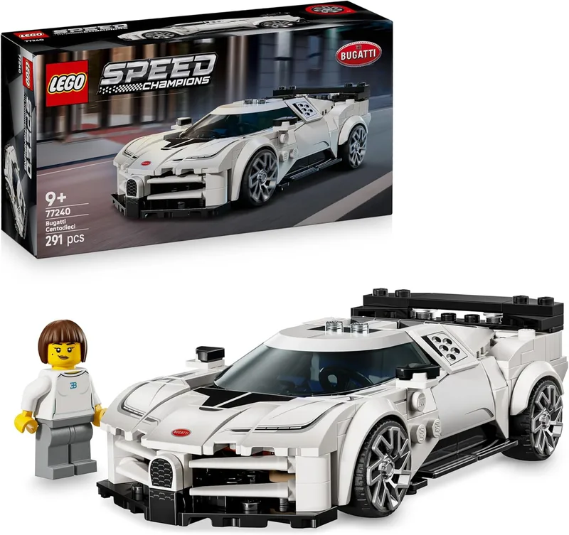LEGO Speed Champions Hypercar Bugatti Centodieci - Kit de Modelo de Carro de Brinquedo com Minifigura de Condutor - Prenda de Aniversário para Crianças 9+ Anos 77240
