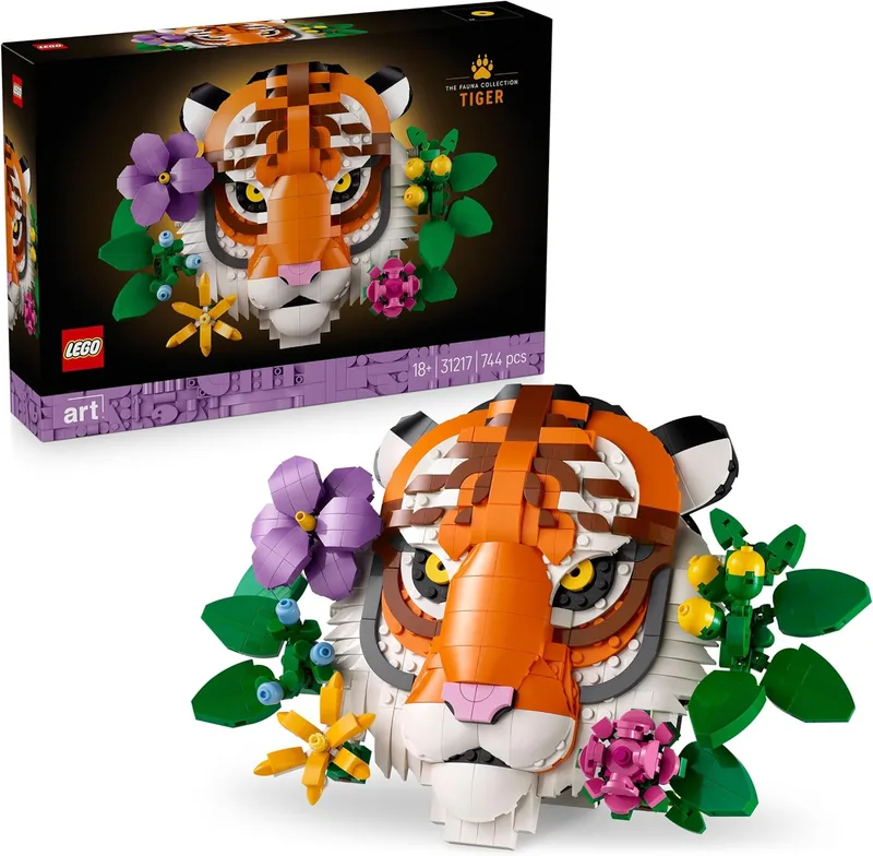 LEGO ▫️ Art Coleção Fauna: Tigre - Maquete 3D para adultos com decoração floral «Botanical» - Decoração para a casa e o escritório - Quadro de tigre - Presente para mulheres e homens 31217