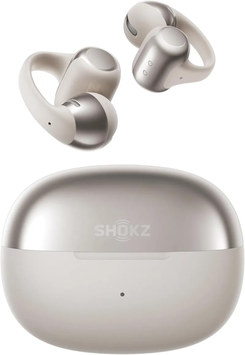 SHOKZ ▫️ OpenDots One Auscultadores de orelha aberta com clipe, Bluetooth 5.4, 6,5 g, cinzento | Dolby Audio Premium | 4 microfones com cancelamento de ruído | 40 horas de autonomia | com pano de limpeza | Desportivos | Orelha aberta
