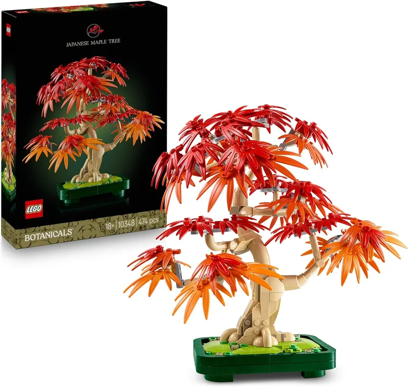 Árvore Bonsai de Bordo Vermelho Japonês LEGO Botanicals - Conjunto de Construção de Plantas Artificiais com Folhas Vermelhas e Laranja, Mais um Vaso Construível - Presente de Decoração de Casa DIY para Adultos - 10348