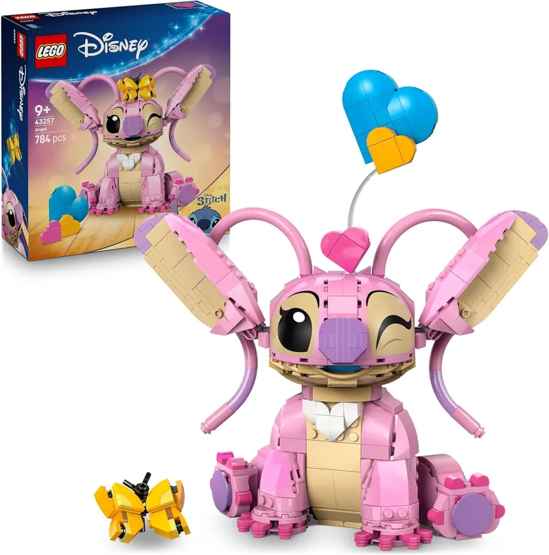 LEGO ▫️ Disney Angela - Lilo e Stitch Brinquedo de Construção - Figura Articulada do Amigo Stitch com 3 Balões Coração e Borboleta - Prenda para Raparigas e Rapazes a partir dos 9 anos e Fãs Adultos 43257