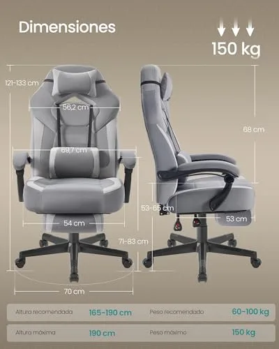 SONGMICS ▫️ Cadeira de jogos design ergonómico, capacidade de carga de 150 kg 3