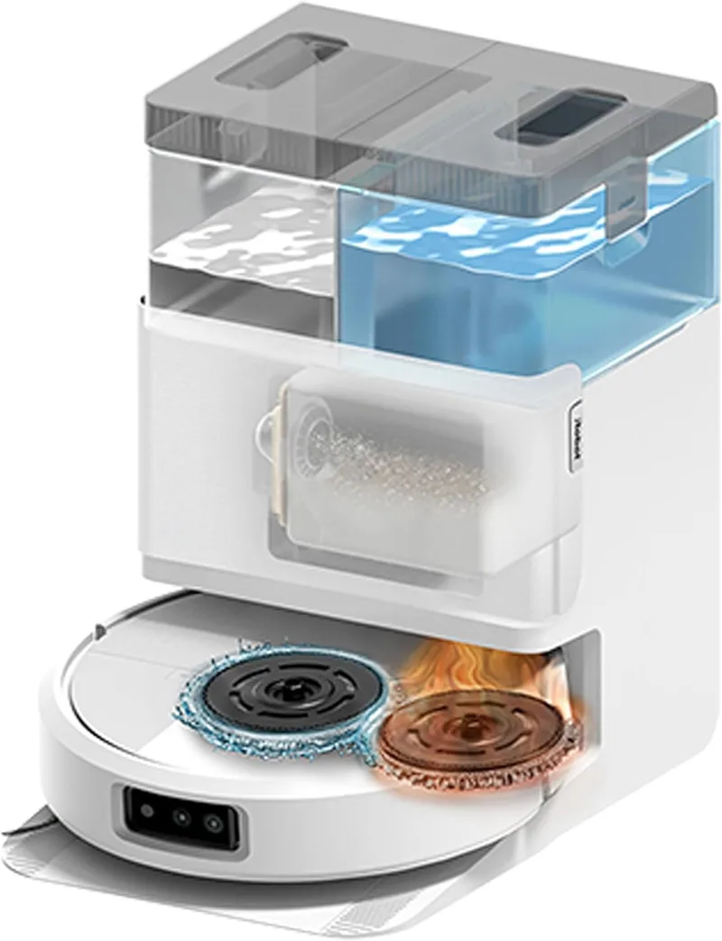 iRobot Roomba Plus 505 Combo com base de lavagem automática multifunções e auto-limpeza, esfregonas DualClean com PerfectEdge, PrecisionVision IA, Clearview Pro LiDAR, esfregonas de secagem com ar quente, 75 dias Auto Vac_B