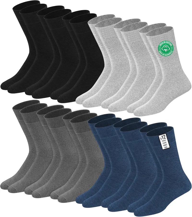 SOXCO ▫️ Meias de algodão para homem, até à panturrilha, embalagem de 12 pares