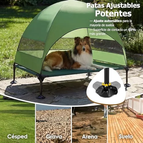 CJYMMFAN ▫️ Cama elevada para cães ao ar livre com teto, espreguiçadeira dobrável com pés antiderrapantes, tenda para cães ao ar livre com ampla sombra, cama elevada para acampamento, jardim e praia (verde, L) 2