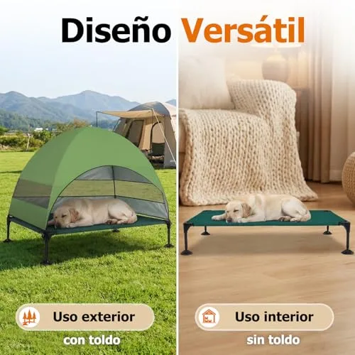 CJYMMFAN ▫️ Cama elevada para cães ao ar livre com teto, espreguiçadeira dobrável com pés antiderrapantes, tenda para cães ao ar livre com ampla sombra, cama elevada para acampamento, jardim e praia (verde, L) 6