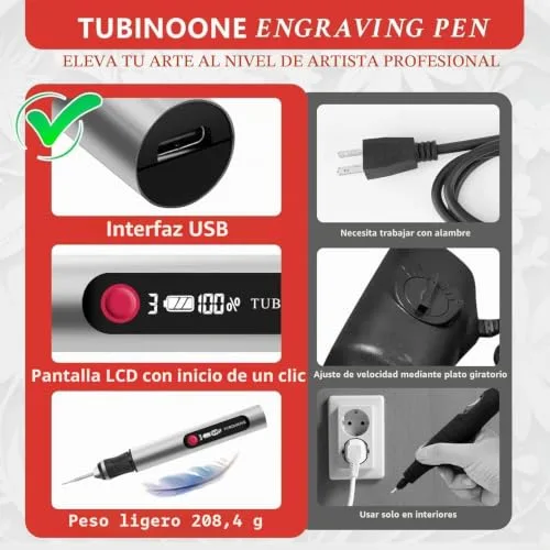TUBINOONE ▫️ Caneta de gravação, o gravador portátil sem fios definitivo para artistas e entusiastas do bricolage, grava em mais de 50 superfícies, adequado para principiantes, recarregável, 30 pontas gratuitas 5