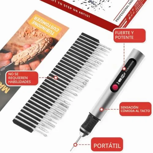 TUBINOONE ▫️ Caneta de gravação, o gravador portátil sem fios definitivo para artistas e entusiastas do bricolage, grava em mais de 50 superfícies, adequado para principiantes, recarregável, 30 pontas gratuitas 6