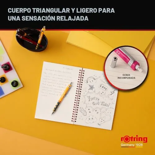 Rotring ▫️ Porta-lápis Tikky | HB 0,7 mm | Corpo cor de calêndula | Leve, com pega em borracha 3