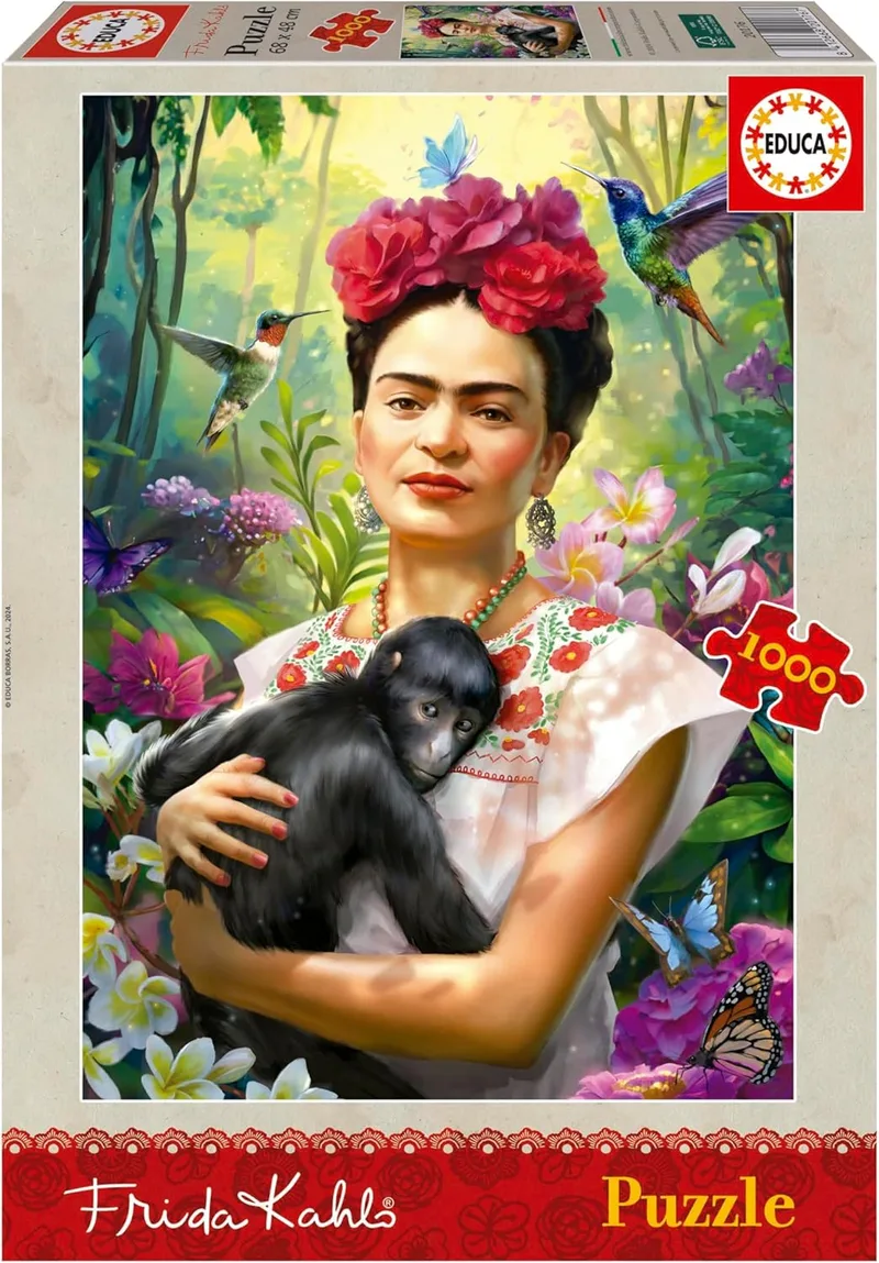 Educa ▫️ Puzzle de 1000 peças para adultos: Frida Kahlo, Jardim da Vida. Inclui cola para fixar o puzzle. Idade 14+ (20176)