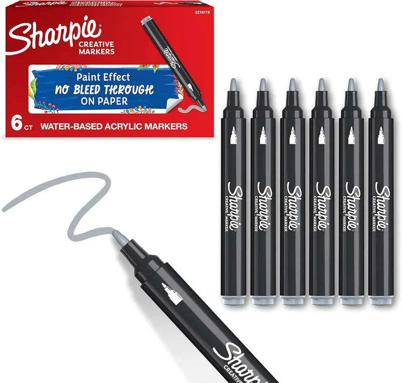 Sharpie ▫️ Marcadores acrílicos Creative | Marcadores de ponta redonda à base de água | Escrevem na maior parte das superfícies | Materiais para artes e ofícios | Cinzento frio | 6 unid.