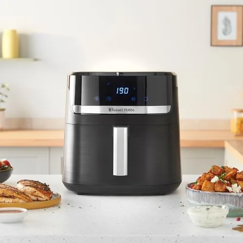 Russell Hobbs ▫️ Fritadeira de Ar Quente, Air Fryer, Fritadeira sem Óleo 8,3 L, XXL [tamanho compacto, baixo nível de ruído, pizzas de 26 cm] Satisfry (peças laváveis na máquina de lavar louça, ecrã tátil, grelhador) 27632-56 7