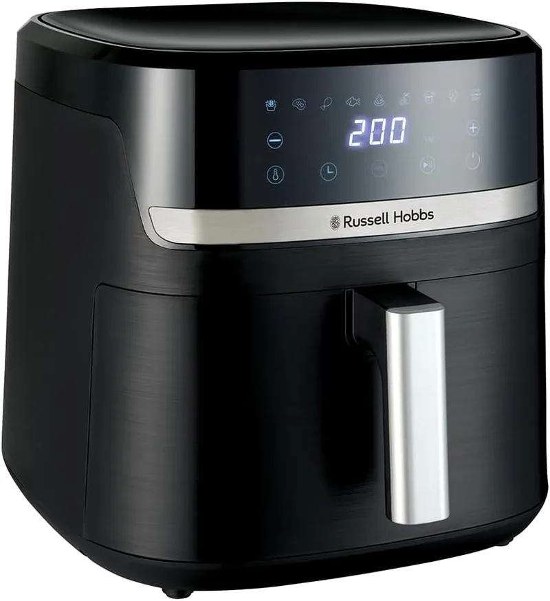 Russell Hobbs ▫️ Air Fryer, Air Fryer, Fritadeira sem óleo 8,3 L, XXL [tamanho compacto, baixo nível de ruído, pizzas de 26 cm] Satisfry (peças laváveis na máquina de lavar louça, ecrã tátil, grelhador) 27632-56