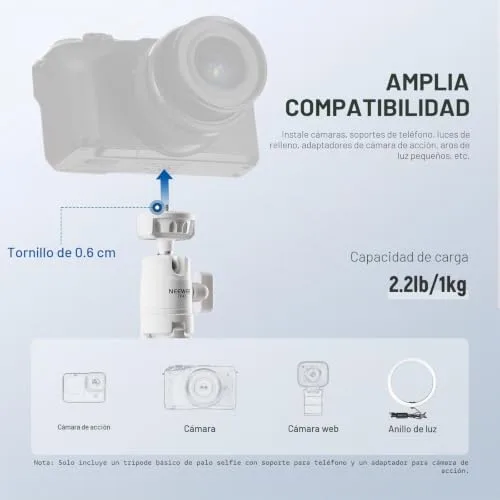 NEEWER ▫️ TP43 - Mini-tripé de secretária compatível com iPhone, GoPro, Insta360 e DJI, com cabeça esférica de 360°, eixo central elevado, pequena câmara de secretária portátil em metal, suporte para vlog 4
