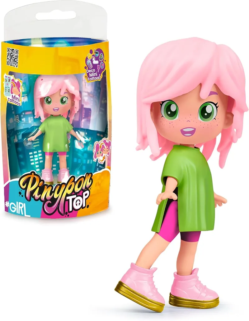 Pinypon TOP ▫️ Girls Pink, Rapariga TOP Rosa com Roupa de Estilo de Rua, Figura Articulada de 11 cm com Braços e Pernas, Dupla Face e Roupas e Sapatos Intercambiáveis, +4 anos, Famosa (PNN00300)