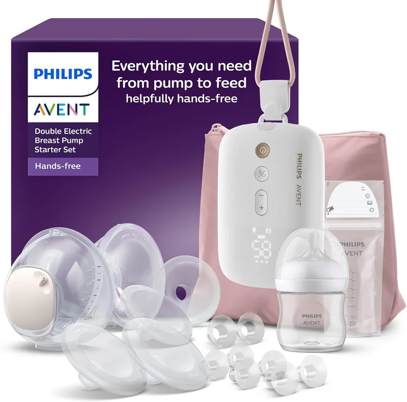 Conjunto inicial de bomba tira leite mãos-livres Philips Avent, motor de sucção elevada, imita o ritmo de alimentação do bebé, bombeia até 85 vezes por minuto, SCD553/11