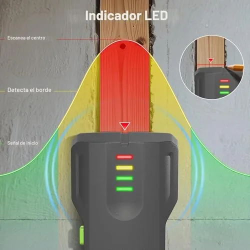 Huepar ▫️ Detetor de madeira e tubagens, com indicador luminoso LCD de quatro níveis e alarme sonoro 3