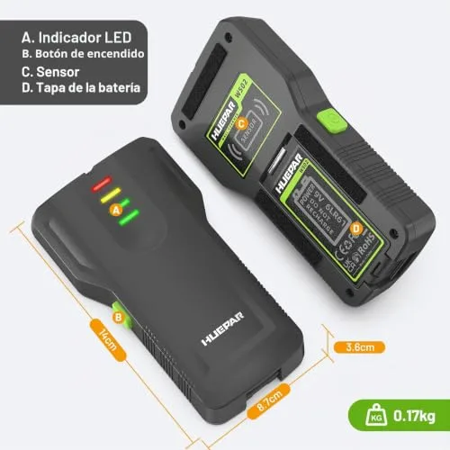 Huepar ▫️ Detetor de madeira e tubagens, com indicador luminoso LCD de quatro níveis e alarme sonoro 6