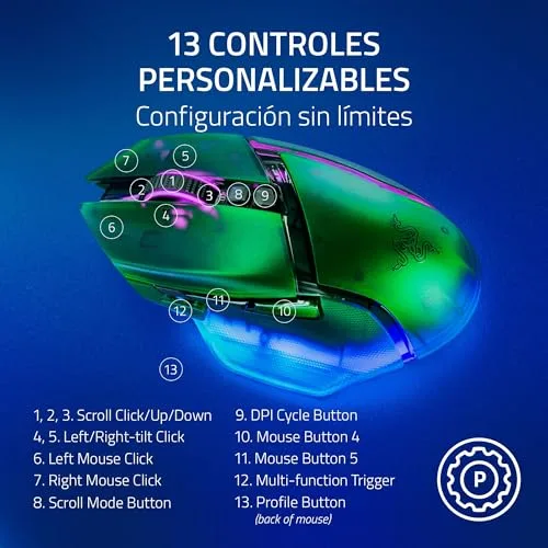 Razer ▫️ Basilisk V3 Pro 35K Phantom Green Edition - Rato de jogos RGB ergonómico, sem fios e totalmente personalizável (roda de 4 direções, sensor de 35K dpi, 13 botões) Phantom Green 5