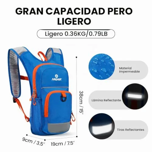 Nepest ▫️ Mochila infantil de hidratação, bolsa de água de 1,5 litros, garrafa respirável, com faixas refletoras e alças ajustáveis 4