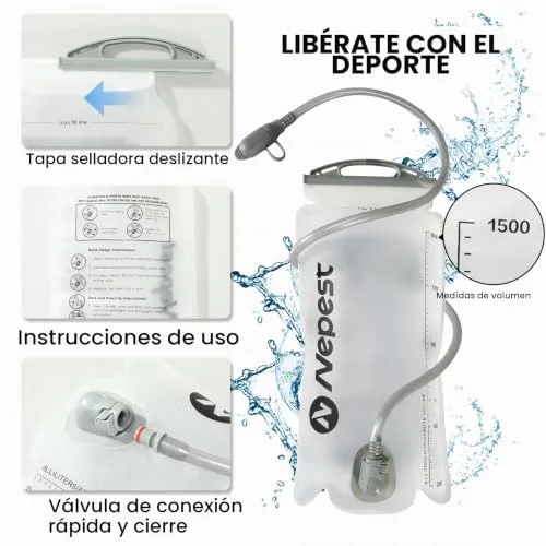 Nepest ▫️ Mochila infantil de hidratação, bolsa de água de 1,5 litros, garrafa respirável, com faixas refletoras e alças ajustáveis 5