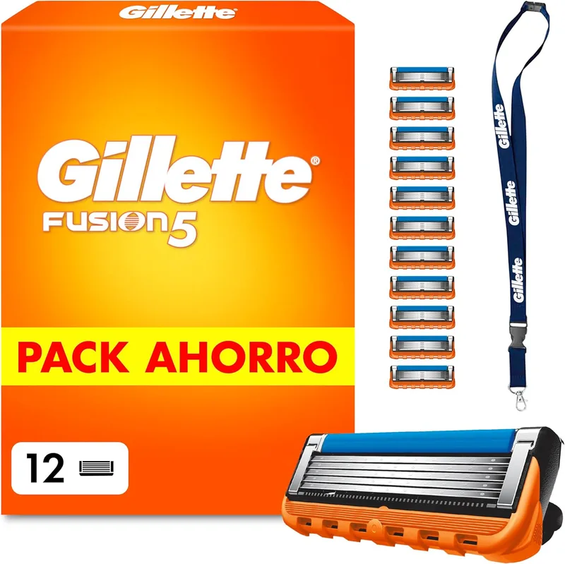 Gillette ▫️ Lâminas de barbear Fusion5 para homem, embalagem de 12 + porta-lâminas