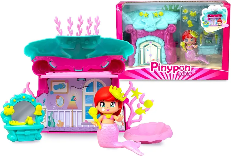 Pinypon ▫️ Casa do Mar da Pequena Sereia, Casa de Fantasia com Figura, Inclui Acessórios Temáticos do Mar, Figura Inclui Cauda de Sereia com Brilho, +4 anos, Famosa (PNY78000)