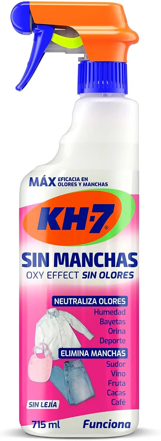 KH-7 ▫️ Sem Manchas, Sem Odores, Efeito OXY | Removedor de manchas para roupa | Oxigénio ativo | Elimina manchas de suor, vinho, vegetais e fruta | Neutraliza maus odores | Pulverizador de 715 mL.