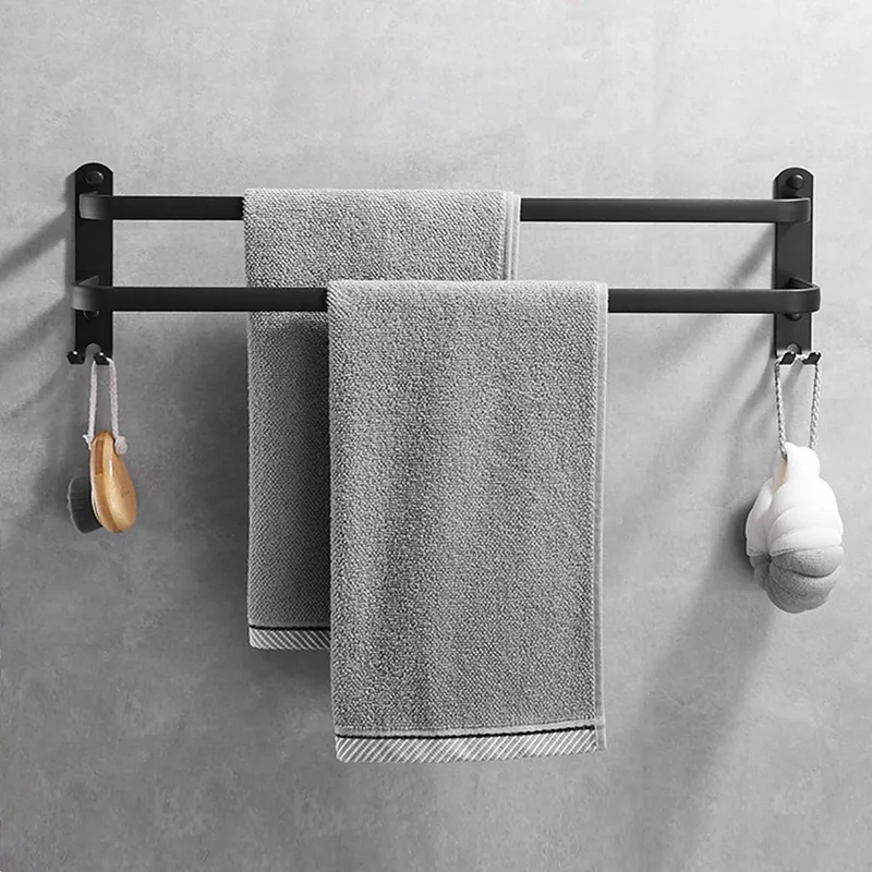 Laimew ▫️ Toalheiro preto de 80 cm sem perfuração, barra dupla para toalhas de casa de banho e cozinha com instalação sem furos