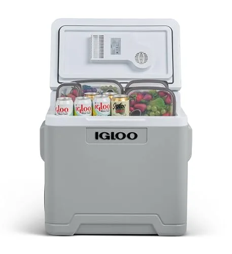 Igloo ▫️ IE42 Frigorífico Elétrico, 12 V e 230 V, 42 L – Mini-frigorífico compacto para carro, campismo, viagens, barco e festivais – com rodas, pega telescópica, compartimento para cabos e modo Eco/MAX 4